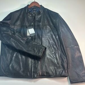 Massimo Dutti Genuine Leather Moto Jacket XXL Black Euro Slim Fit